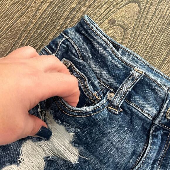 American Eagle Hi-Rise Shortie Shorts Distressed Denim Dark Wash Blue Size 4 - Picture 3 of 8